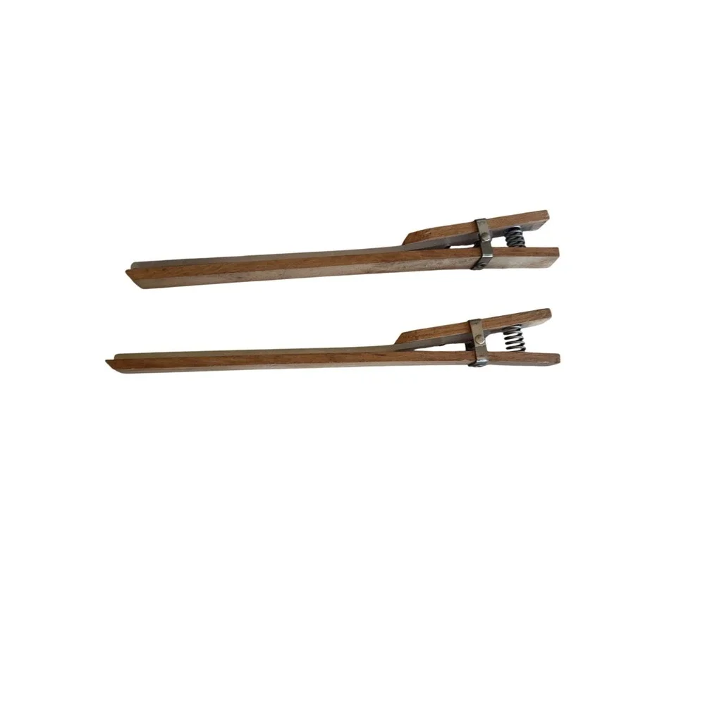 Hanger Clips Brown Vintage Wooden Pant Skirt Spring Loaded Set of 2
